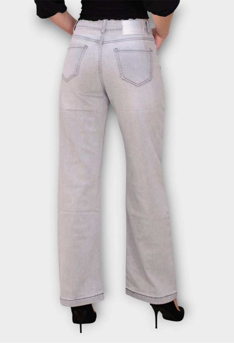 Blugi Gri Wide Leg cu Talie Inalta