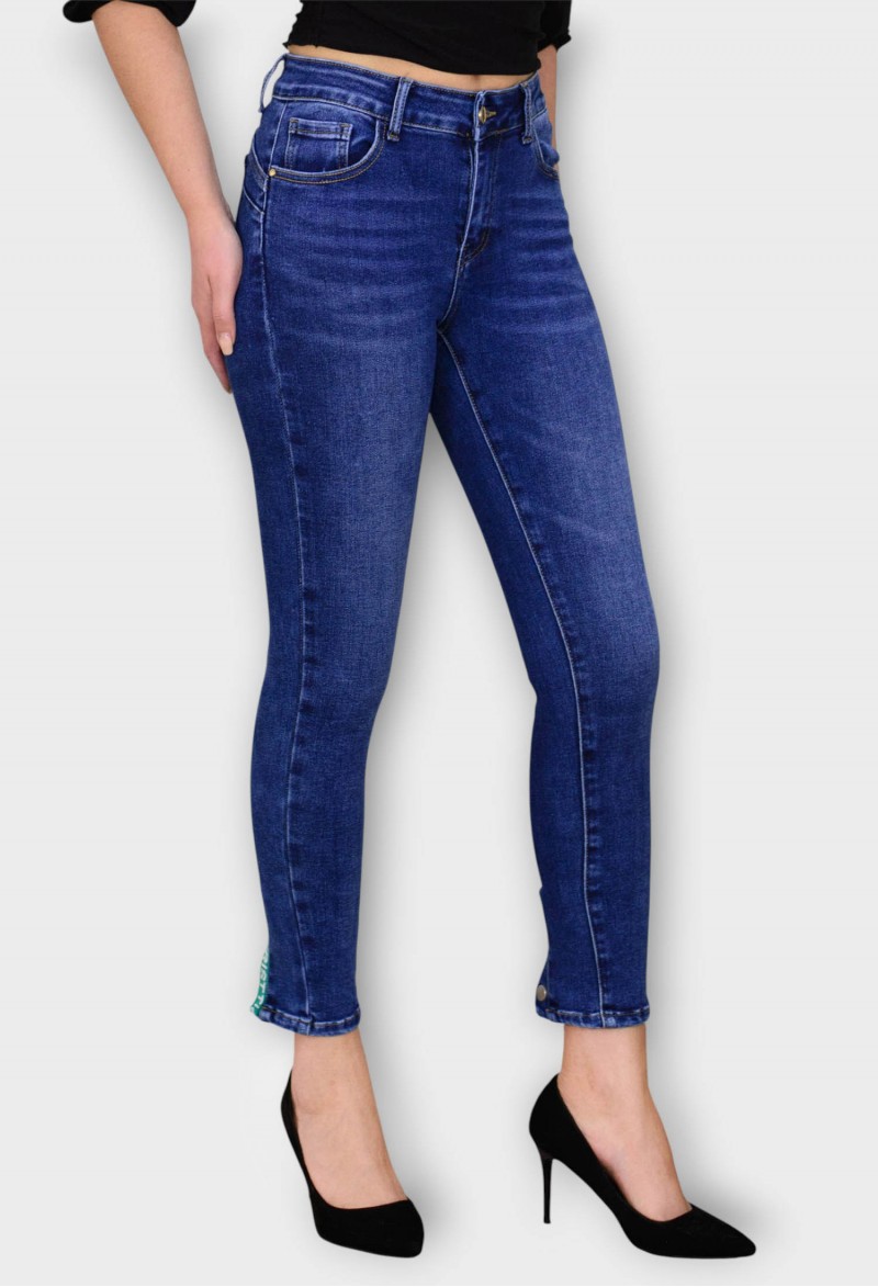 Blugi Bleumarin Skinny cu Talie Inalta si Tiv Despicat