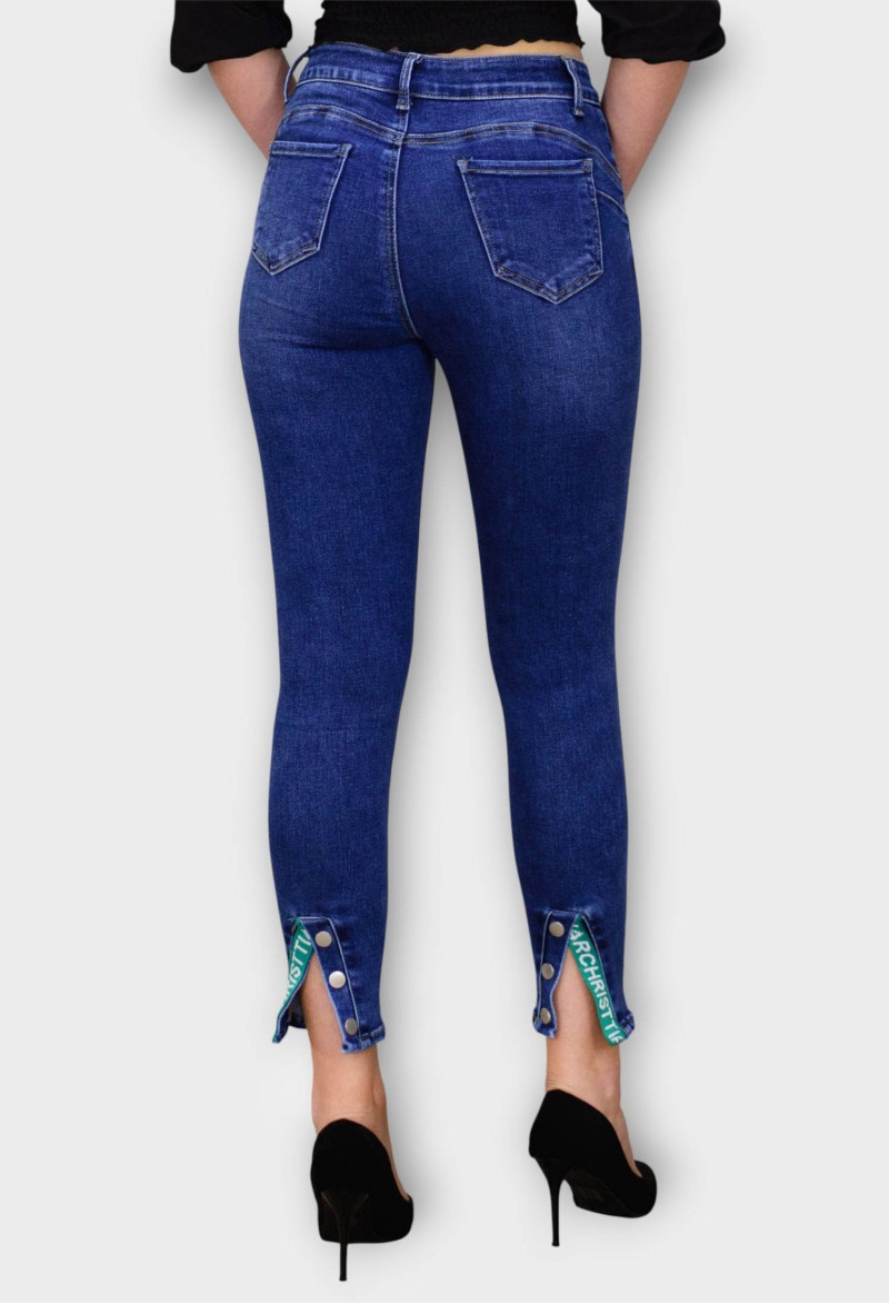 Blugi Bleumarin Skinny cu Talie Inalta si Tiv Despicat