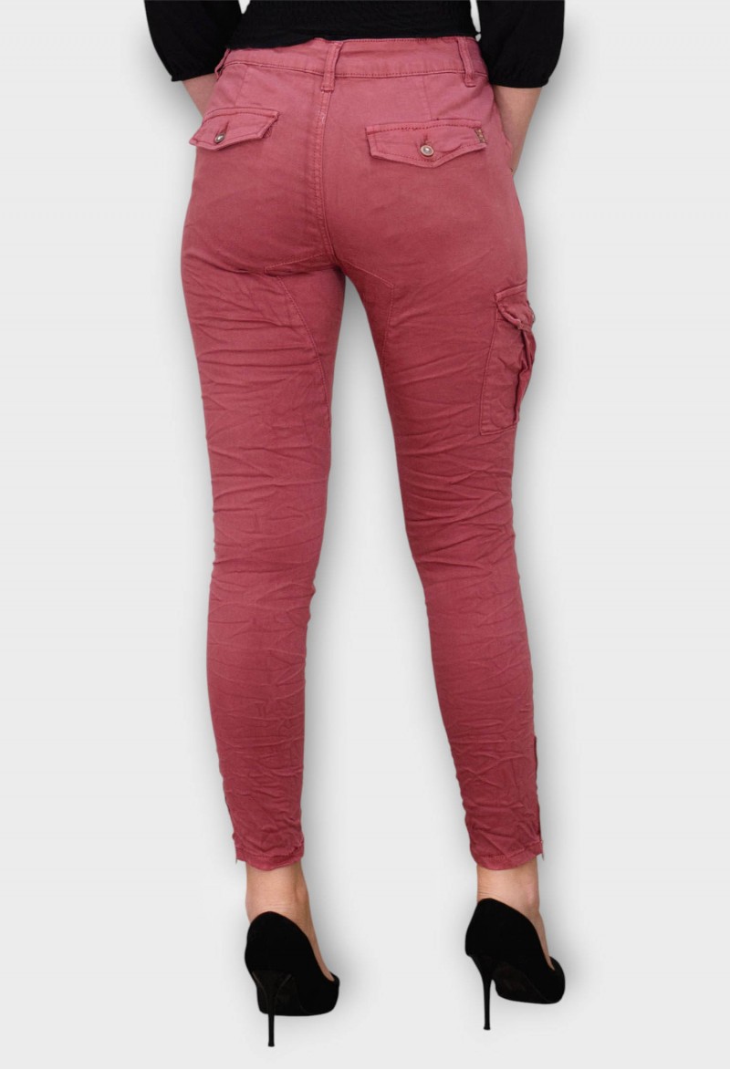 Blugi Caramizii Skinny cu Talie Joasa si Buzunare Aplicate