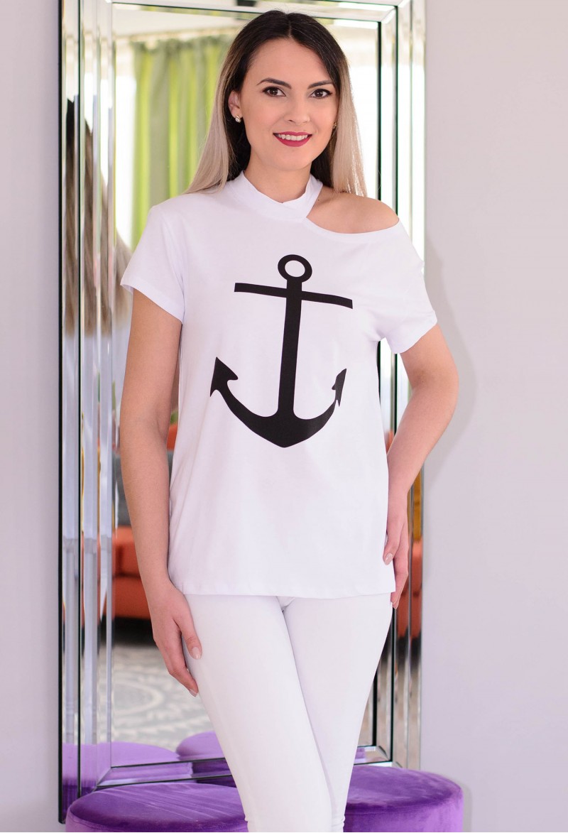 Tricou Navy Anchor White