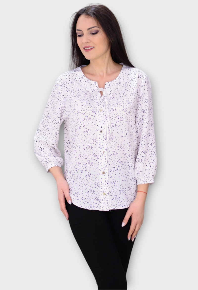 Bluza Alba cu Imprimeu Discret Negru si Nasturi Aurii