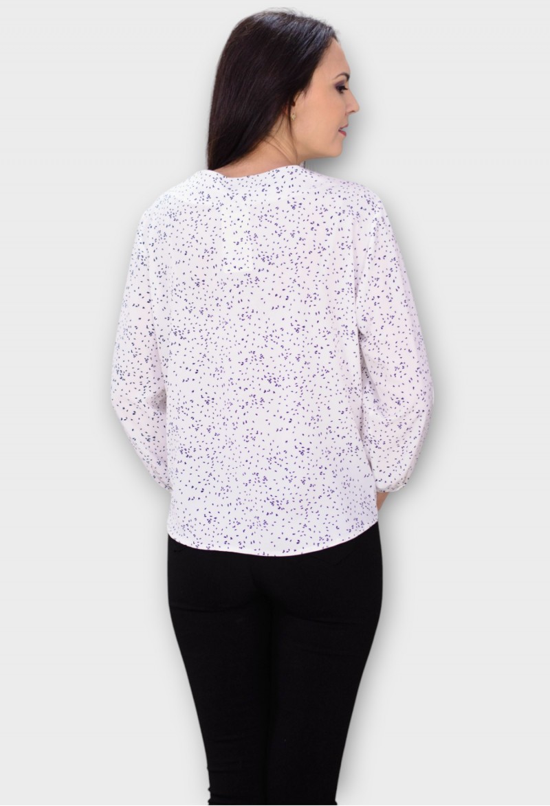 Bluza Alba cu Imprimeu Discret Negru si Nasturi Aurii