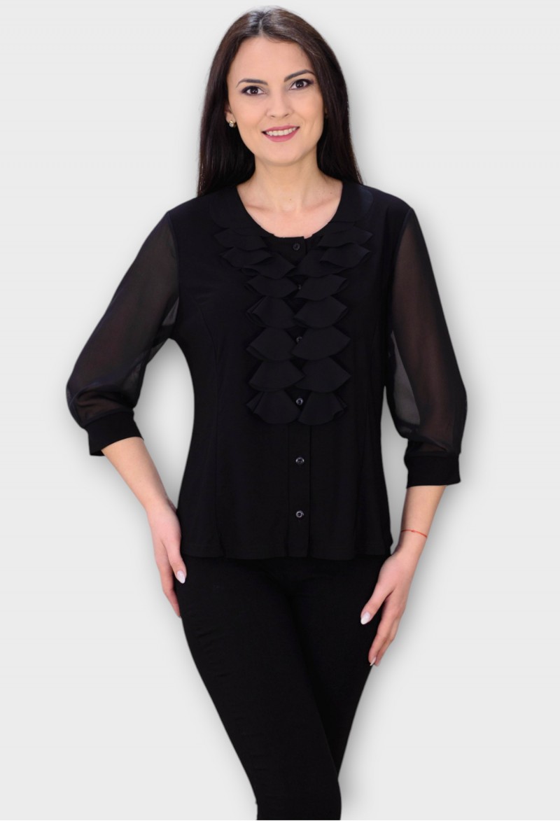 Bluza Neagra cu Volane si Maneci din Voal