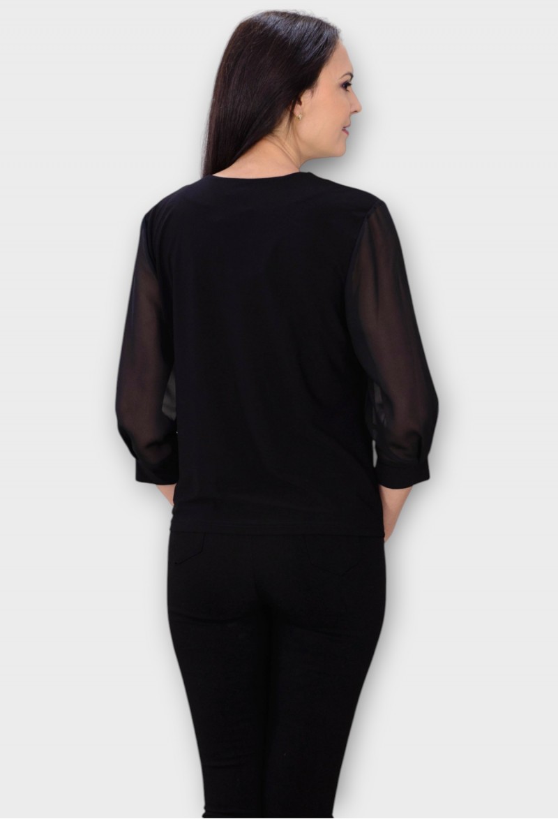 Bluza Neagra cu Volane si Maneci din Voal