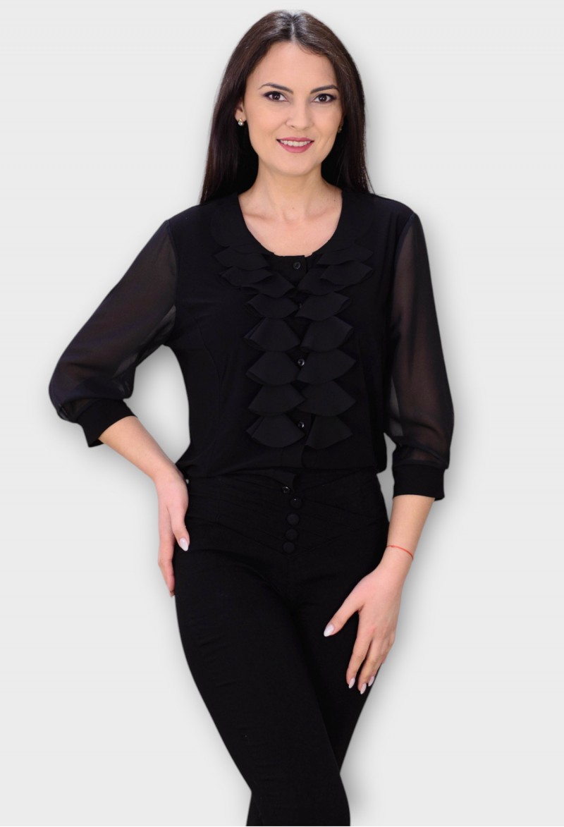 Bluza Neagra cu Volane si Maneci din Voal