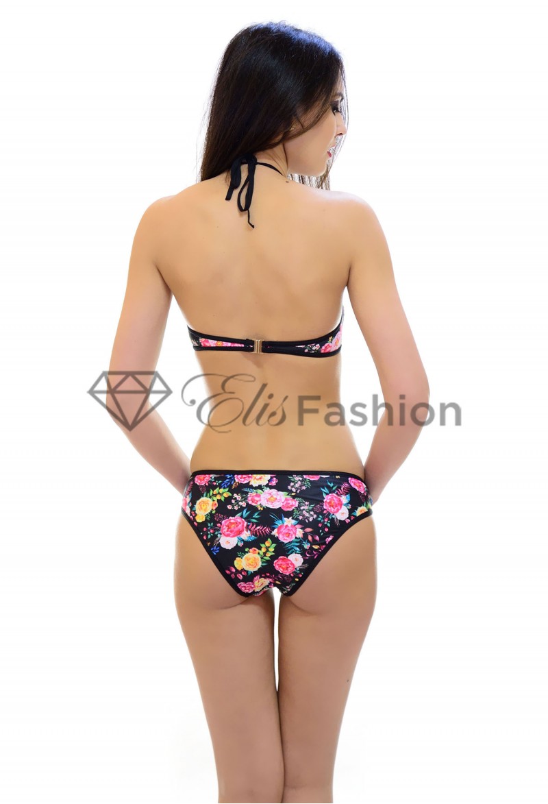 Costum de Baie Spelling Flowers Black
