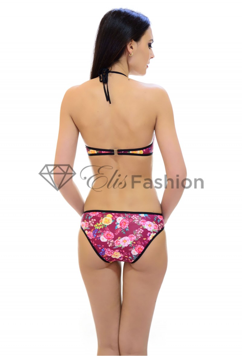 Costum de Baie Spelling Flowers Burgundy