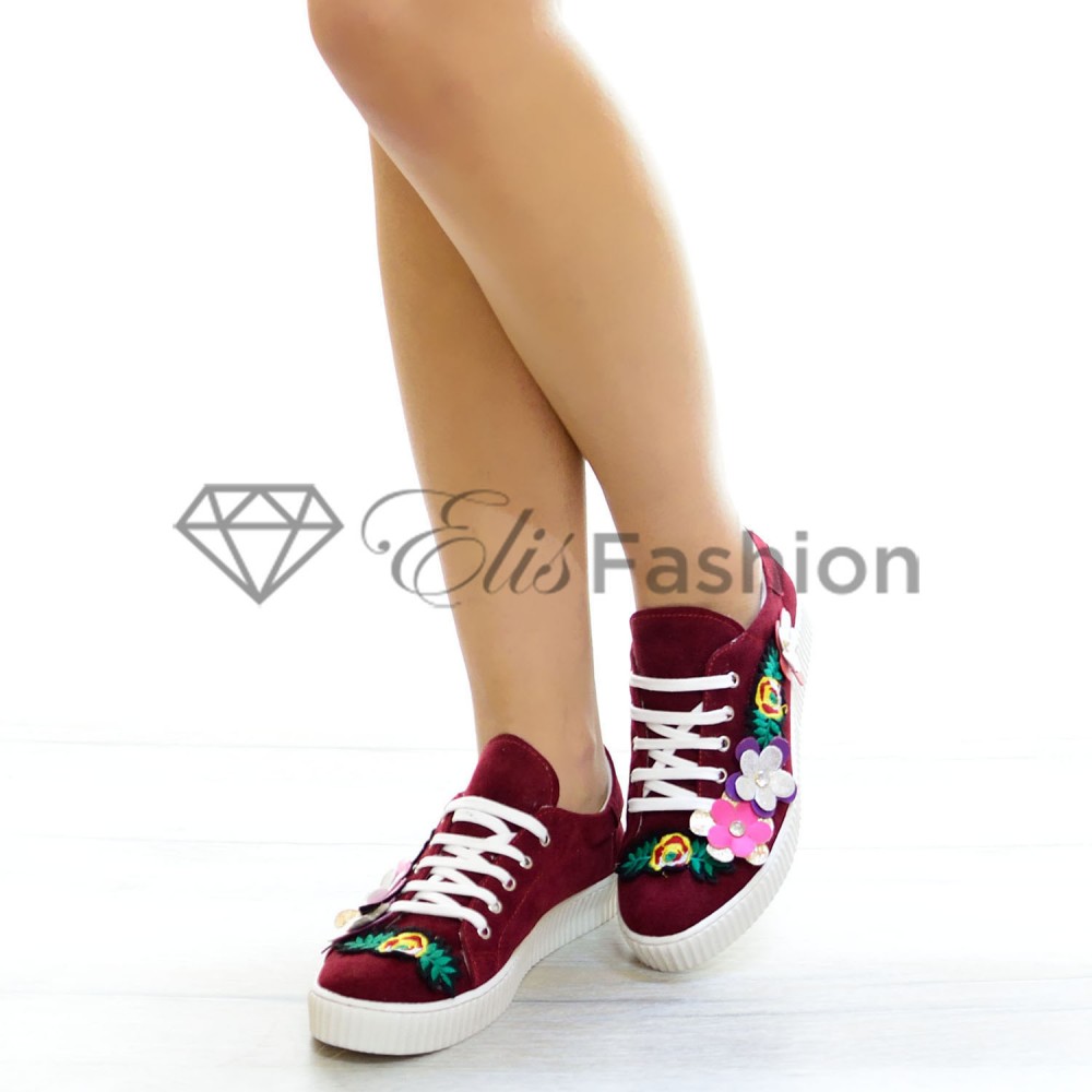 Pantofi Sport Burgundy Flowers #4271