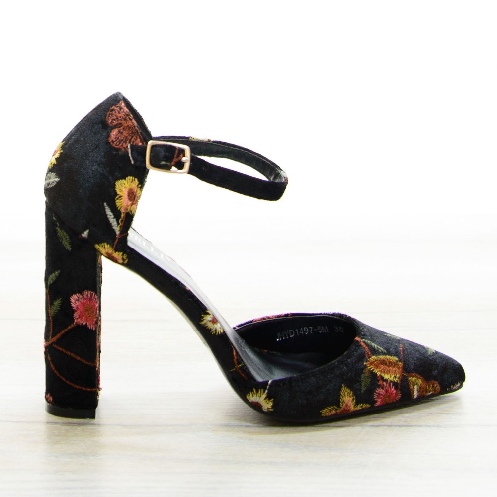 Pantofi Velvet Flowers Black #6852