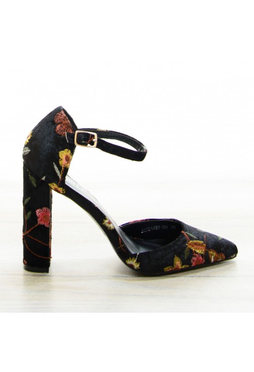 Pantofi Velvet Flowers Black #6852