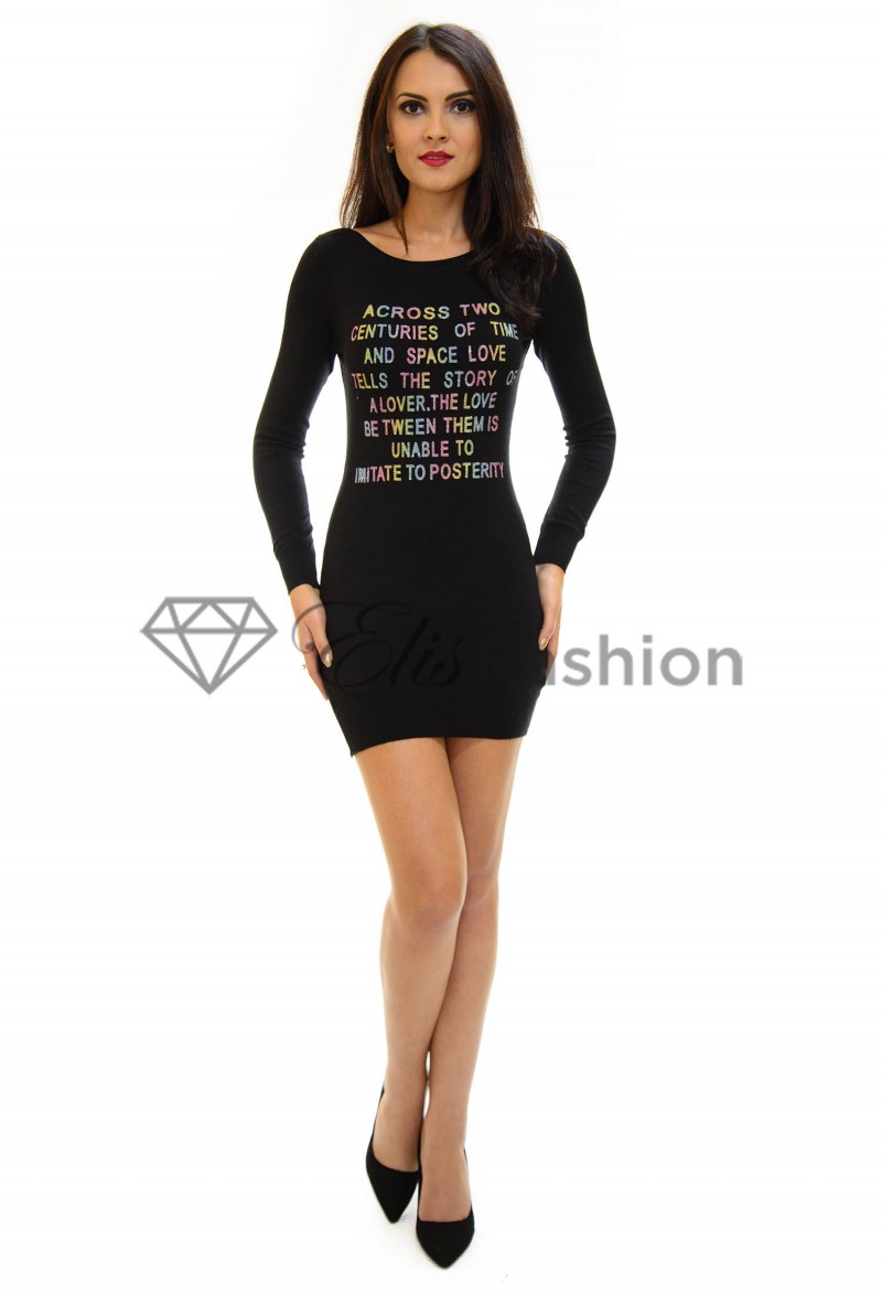 Rochie Tricotata Rainbow Writing Black