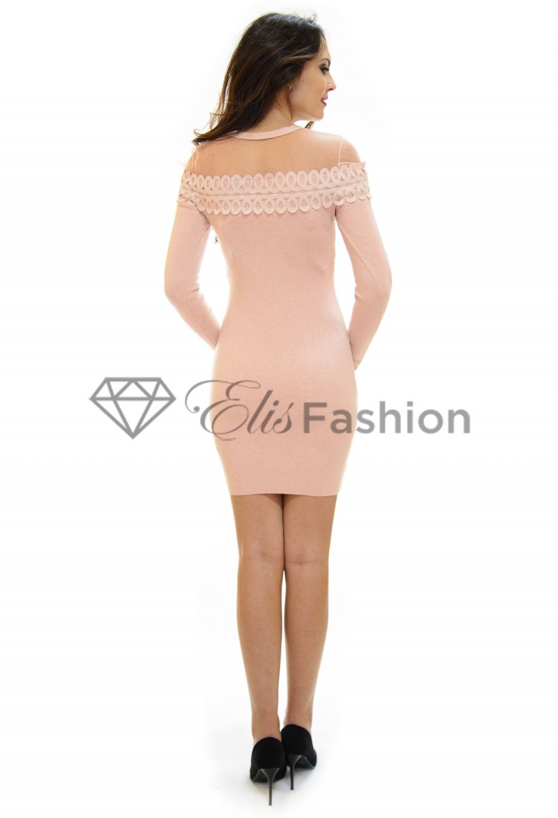 Rochie Tricotata Lace Brodery Rose